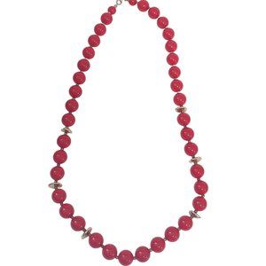 Vintage 25" Red Beaded Chunky Statement Necklace with Gold Tone Spacers